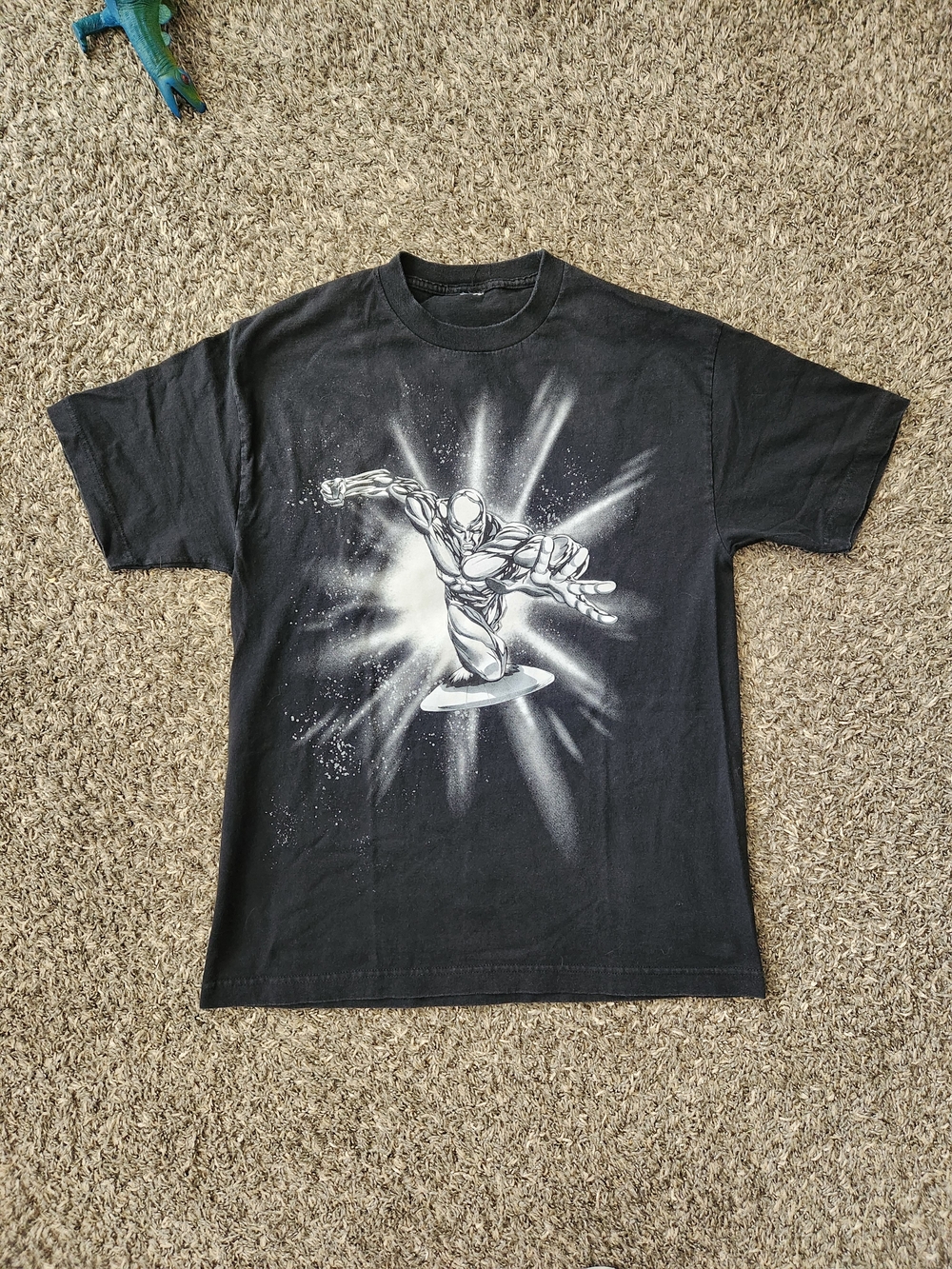 Vintage Marvel Black T‑Shirt with Silver Surfer Graphic Large